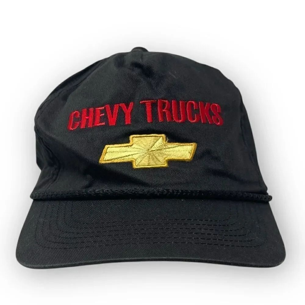 Chevy Trucks Vintage Hat Cap YoungAn Black Embroidered Red Yellow SnapBack OSFM